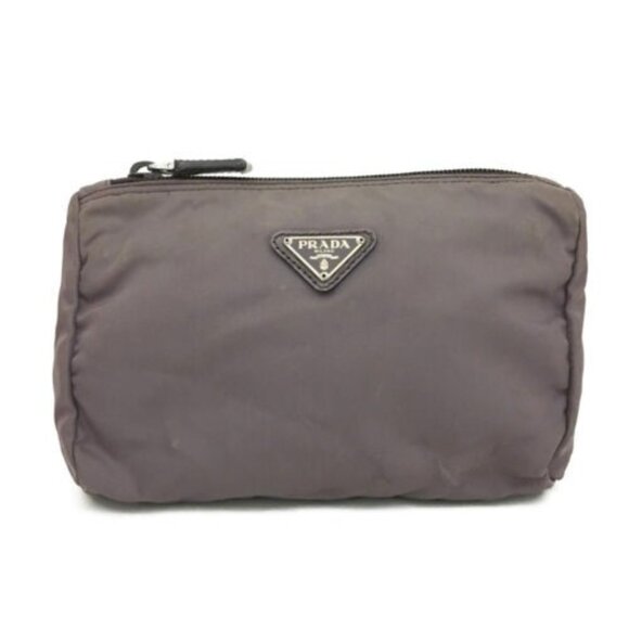 PRADA Logo Plate Nylon Cosmetic Pouch Bag Purple/7BC1196 - Picture 1 of 1